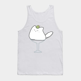 Martini Cocktail Drink Cat White Fluffy Anime Kawaii Minimal Funny Neko Tank Top